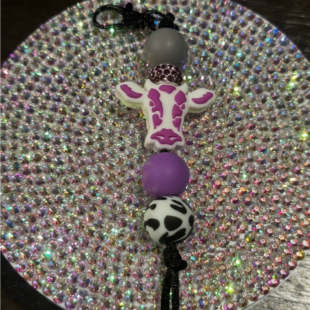 Purple and Pink Cow Keychain